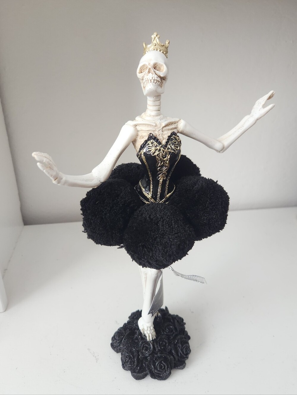 Bella Luxx Black & Gold Skeleton Ballerina With Gold Crown And Pom Skirt